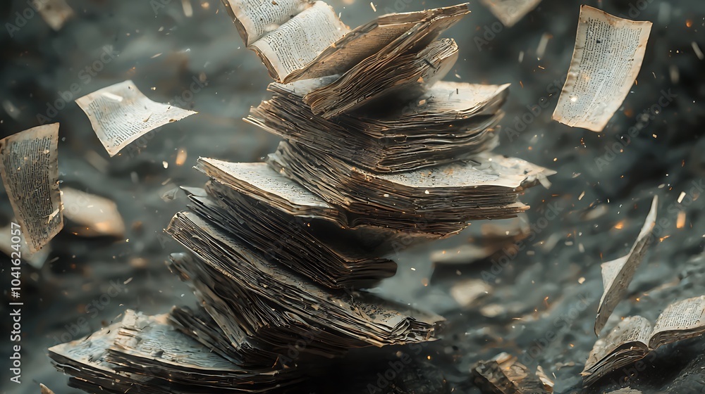 Poster a majestic spiraling tower of ancient books a visual symphony of knowledge and wonder in every page