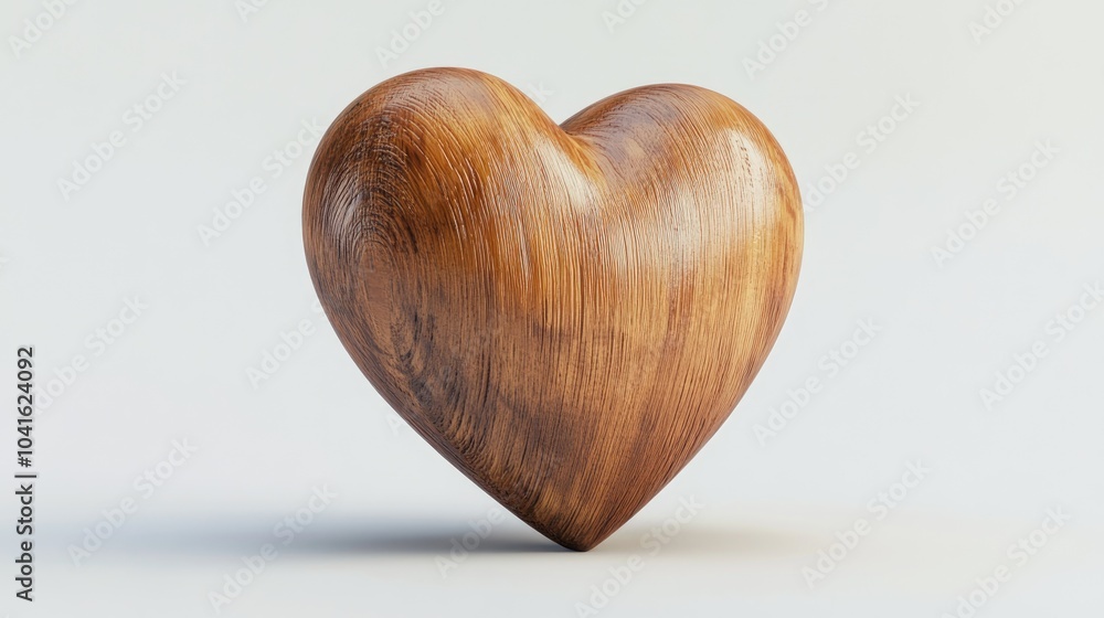 Poster 3d rendering of a side view of a wooden heart isolated on a white background