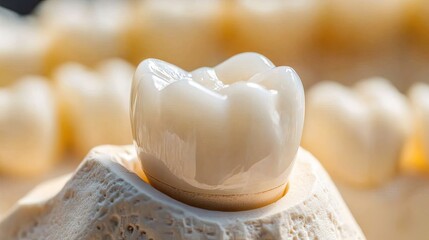 Dental Crown Close-Up on Natural Tooth Model