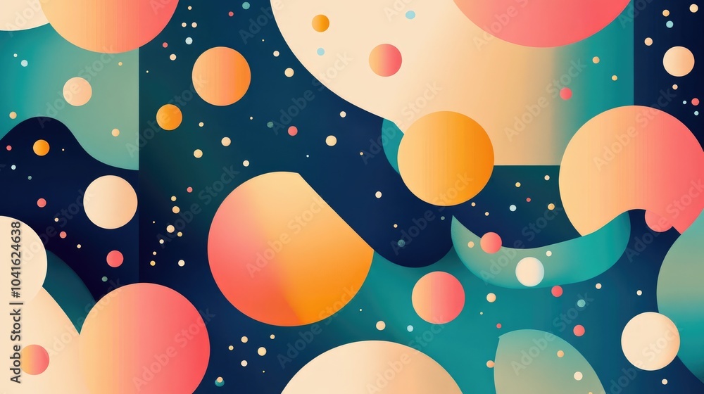 Poster geometric pattern featuring a cosmos space color palette in a 3d cartoon rendering