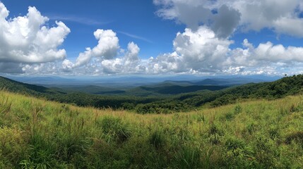 Fototapeta premium Panoramic Mountain View with Blue Sky and Clouds