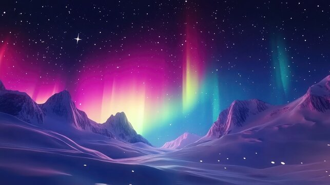 2D cartoon representation of auroras in vibrant colors