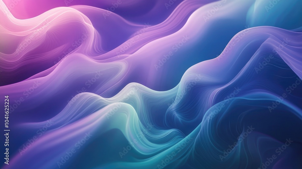 Poster purple blue and dark green create a blurred abstract background featuring smooth transitions of irid