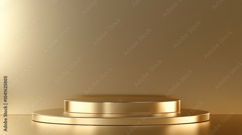 Poster luxury display podium for gold product presentation with blank backdrop 3d rendering