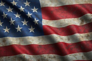 Worn American Flag with Vintage Texture