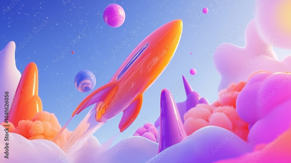 Aufkleber abstract hyper jump illustration in 3d cartoon rendering of flight in space