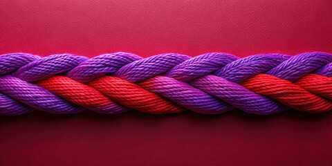 Braided texture from yarn on violet and red colors silhouette