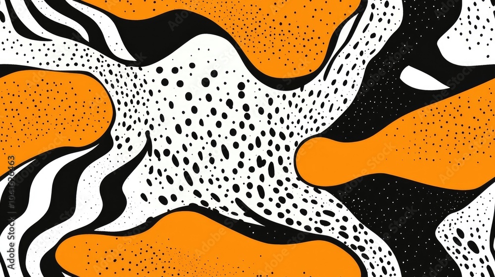 Poster seamless circular pattern featuring stripes spots and waves with available copy space hand drawn des