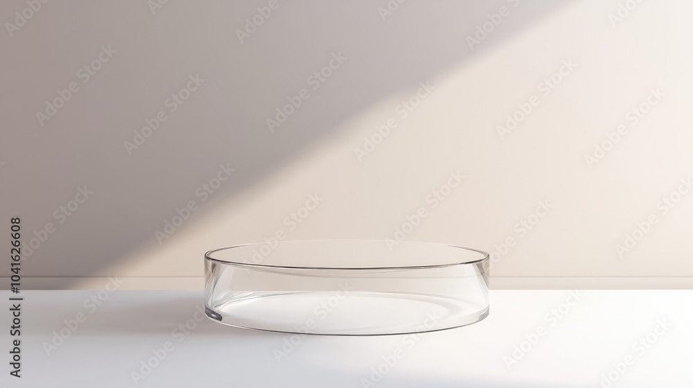 Poster glass display pedestal design platform blank product stand clean background 3d rendering