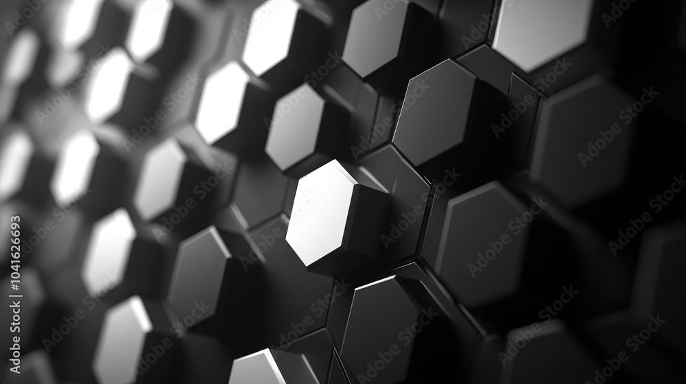 Poster abstract 3d wall background featuring hexagonal graphite and white shapes 8k resolution