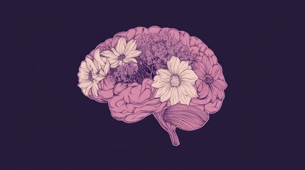 Abstract Illustration Of A Human Brain Composed Of Flowers Cultivate Your Own Reality With Imagination Positive Mental Health Concept
