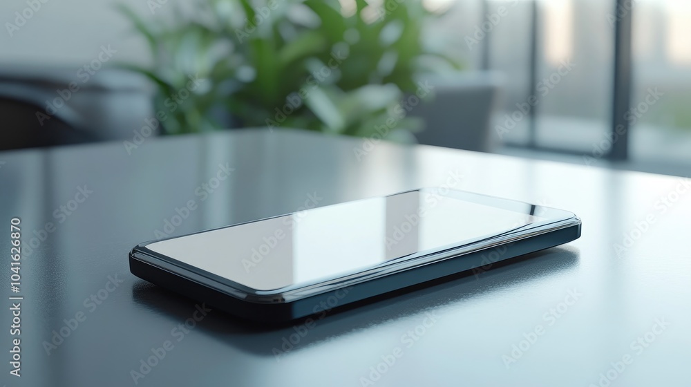 Poster business phone with a blank display featuring graphic elements suitable for your design projects