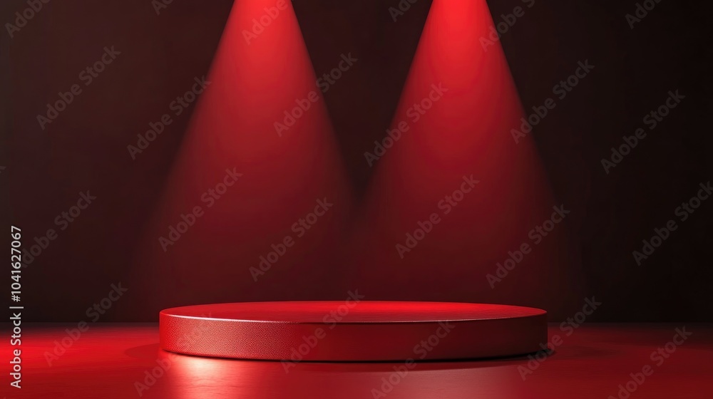 Poster red podium platform designed for product presentations 3d rendering of a luxurious pedestal stand di