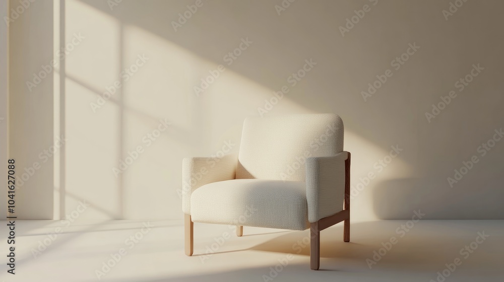 Poster 3d rendering of a minimalist armchair in a muji inspired design