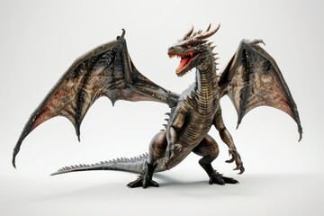 Fototapeta premium Fierce dragon in mid-roar on white background