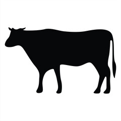 Cow black silhouette. Bull symbol. Beef silhouette. Farm animal icon isolated on white background. Perfect for Logo, Design, and More.