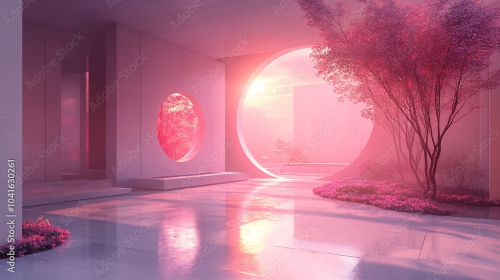 Poster muted lavender tech wall with intersecting circular designs and a smooth finish bringing a calming y