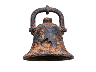 a rusty bell with a hole in the middle