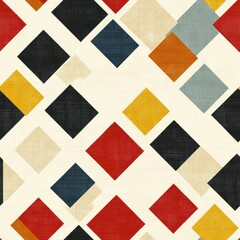 Fototapeta premium Vintage Mid-Century Modern geometric diamond pattern on vintage beige fabric background, seamless repeating pattern, textile print style, minimal, Mid-Century design, seamless geometric diamond