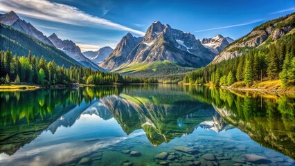 Fototapeta premium Breathtaking mountainous landscape reflected in pristine alpine lake