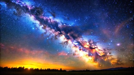 Fototapeta premium Bright flashes against the Milky Way summer night sky