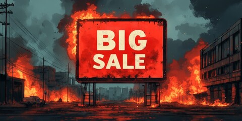 Fiery big sale promotion with eye-catching text flames