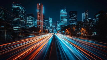 Obraz premium Vibrant Night Cityscape with Light Trails
