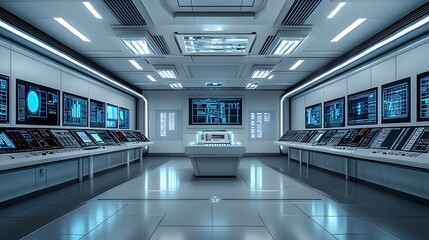 Obraz premium Futuristic Control Room Monitoring Fuel Processing Data on Digital Displays