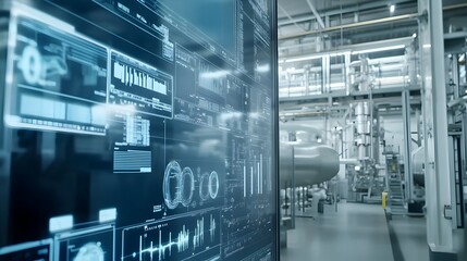 Futuristic White Gas Processing Facility with Digital Monitoring Systems