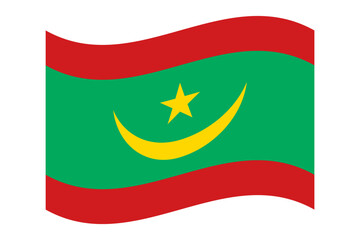 Vector illustration of wavy Mauritania flag on transparent background