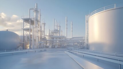 Obraz premium Cutting-Edge Fuel Processing Facility with Modern Architectural Design and Advanced Technology