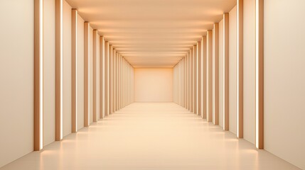 Fototapeta premium A minimalist corridor with warm lighting and sleek lines, creating an inviting and spacious atmosphere.