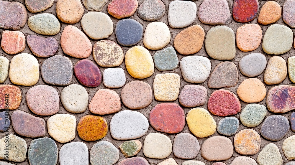 Poster colorful cobblestone mosaic, a vibrant and intricate design featuring an array of stones in various 