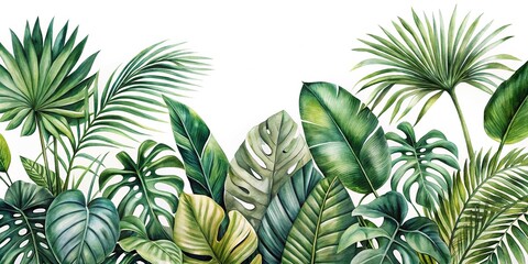 botanical painting of tropical plants on white background