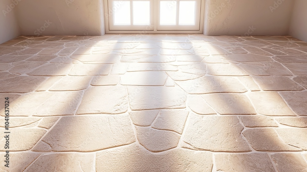 Poster soft-edged stone floor illuminated by a gentle gradient of light, creating a serene and inviting amb