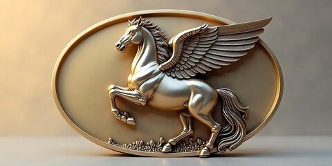 A golden emblem of Pegasus is displayed against a light background.