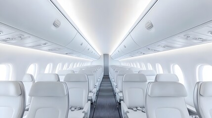 Minimalist White Airplane Interior with Clean Seating Arrangement and Modern Design