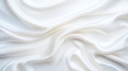 Fototapeta premium Silk Drapery in Motion, flowing white silk fabric dances gracefully in the breeze, creating a luxurious and serene atmosphere with ample free space for design elements.