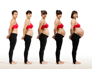 A woman at different stages of pregnancy.