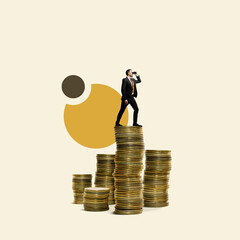 Business and finance, development and prospects. Art collage.