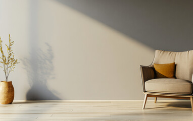 Fototapeta premium Cozy living room corner featuring a comfortable chair and decorative vase in natural light
