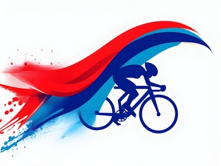 Fototapeta premium cycling athlete, depicted as a minimalistic silhouette in motion, with dynamic curves and abstract spray in contrasting colors