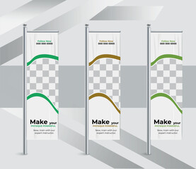 Fitness or Gym center  advertising feather banner flags design template