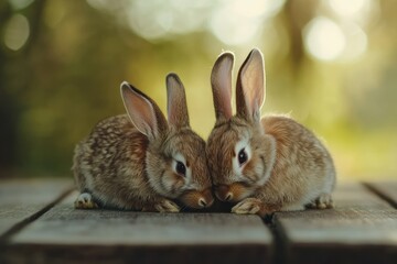Fototapeta premium Cute Rabbits Snuggling Together in Natural Setting