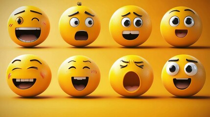 Obraz premium a comprehensive collection of yellow emoji faces in vector graphic style, illustrating a variety of emotions including excitement, boredom, fear, and contentment. 