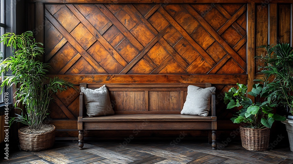 Poster polished wooden panelled wall background with geometric rectangular panels and sharp edges capturing