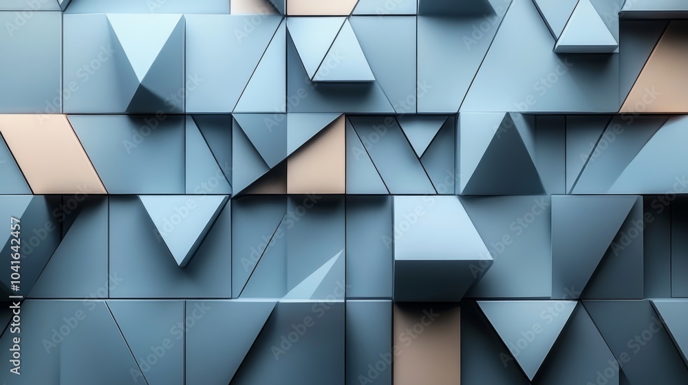 Poster a dynamic arrangement of blue geometric shapes and light beige elements forms a captivating wall des
