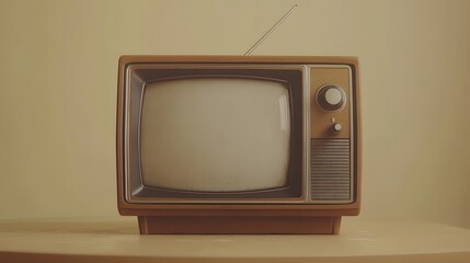 Retro television set from the 1970s styled with wooden cabinet and analog features, set against a beige background in a clean, nostalgic mid-century modern presentation.