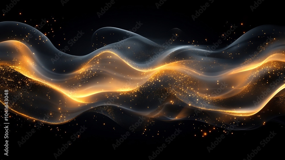 Poster refined set of abstract wall art with radiant gold foil and intricate wave patterns blending gradien