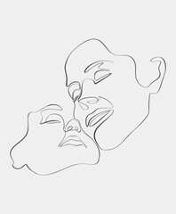Abstract line art depicting two faces, drawn in a continuous minimalist style, representing intimacy and connection through simplicity.